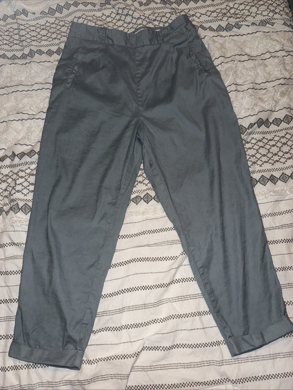 ANTHROPOLOGIE Ett Twa Blue Linen Cropped Pants Women’s Size 12